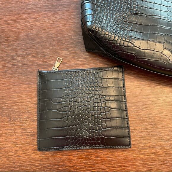 Faux Croc Black Shoulder Bag Purse - Picture 5 of 9